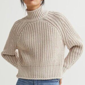 Cream Knit Turtleneck Sweater, H&M, Size Small, Cozy, Chunky, High-Neck, Ribbed